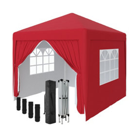 SunDaze Garden Pop Up Gazebo Party Tent Camping Marquee Canopy with 4 Sidewalls Carrying Bag Red 2.5x2.5M