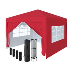 SunDaze Garden Pop Up Gazebo Party Tent Camping Marquee Canopy with 4 Sidewalls Carrying Bag Red 3x3M