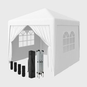 SunDaze Garden Pop Up Gazebo Party Tent Camping Marquee Canopy with 4 Sidewalls Carrying Bag White 2.5x2.5M