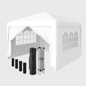 SunDaze Garden Pop Up Gazebo Party Tent Camping Marquee Canopy with 4 Sidewalls Carrying Bag White 3x3M