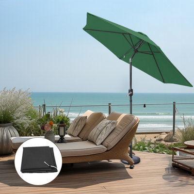 SunDaze Green 2.5M Round Garden Parasol Outdoor Patio Umbrella, Base Weights & Weather Protective Cover