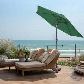 SunDaze Green 2.5M Round Patio Crank Tilt Umbrella Outdoor Garden Parasol with Base
