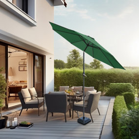 SunDaze Green 2.7M Garden Parasol Outdoor Patio Tilting Umbrella Crank Handle with Base