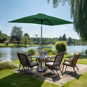 SunDaze Green 2x3M Rectangle Patio Crank Tilt Umbrella Outdoor Garden Parasol with Base