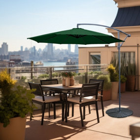 SunDaze Green 3M Banana Cantilever Umbrella Garden Parasol Sun Shade Patio Hanging with Base Weights