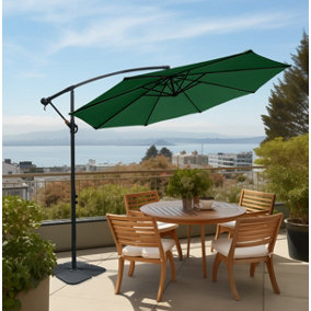 SunDaze Green 3M Banana Parasol Sun Shade Patio Garden Hanging Umbrella Cantilever with Base Weights