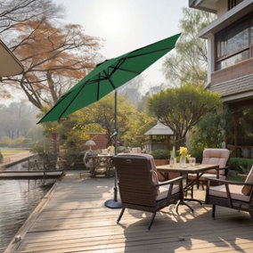 SunDaze Green 3M Round Patio Crank Tilt Umbrella Outdoor Garden Parasol with Base