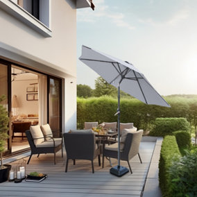 SunDaze Grey 2.5M Garden Parasol Outdoor Patio Tilting Umbrella Crank Handle with Base