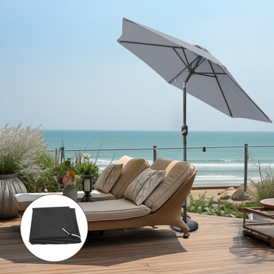 SunDaze Grey 2.5M Round Garden Parasol Outdoor Patio Umbrella, Base Weights & Weather Protective Cover