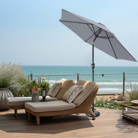 SunDaze Grey 2.5M Round Patio Crank Tilt Umbrella Outdoor Garden Parasol with Base