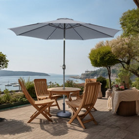 SunDaze Grey 2.7M Round Patio Crank Tilt Umbrella Outdoor Garden Parasol with Base