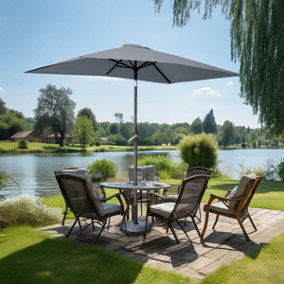 SunDaze Grey 2x3M Rectangle Patio Crank Tilt Umbrella Outdoor Garden Parasol with Base
