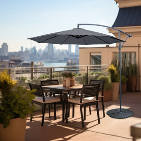 SunDaze Grey 3M Banana Cantilever Umbrella Garden Parasol Sun Shade Patio Hanging with Base Weights
