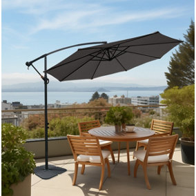 SunDaze Grey 3M Banana Parasol Sun Shade Patio Garden Hanging Umbrella Cantilever with Base Weights