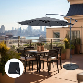 SunDaze Grey 3M Garden Patio Cantilever Banana Hanging Umbrella, Parasol Base & Weather Protective Cover