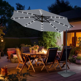 SunDaze Grey 3M LED Banana Parasol Patio Sun Shade Outdoor Garden Hanging Umbrella Cantilever with Base