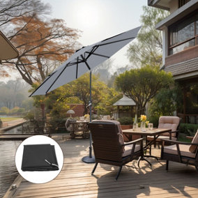 SunDaze Grey 3M Round Garden Parasol Outdoor Patio Umbrella, Base Weights & Weather Protective Cover