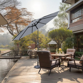 SunDaze Grey 3M Round Patio Crank Tilt Umbrella Outdoor Garden Parasol with Base