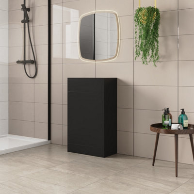 SunDaze Matt Black 500mm Bathroom Freestanding WC Toilet Cabinet Back To Wall Unit