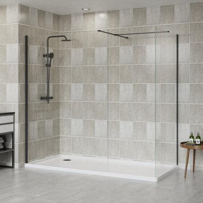 SunDaze Matte Black 8mm Walk In Shower Enclosure Wet Room Glass Screen Pack 1400mm and 760mm Panels