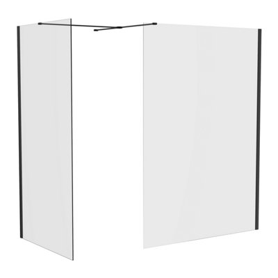 SunDaze Matte Black 8mm Walk In Shower Enclosure Wet Room Glass Screen Pack 1400mm and 760mm Panels
