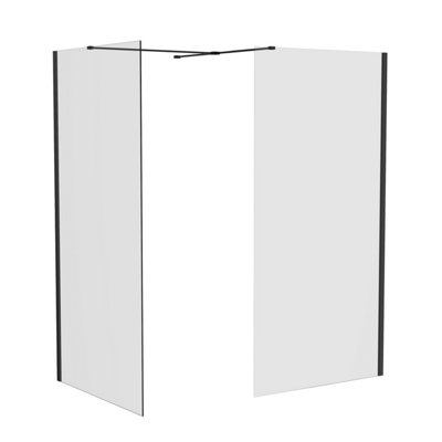 SunDaze Matte Black 8mm Walk In Shower Enclosure Wet Room Glass Screen Pack 800mm and 700mm Panels