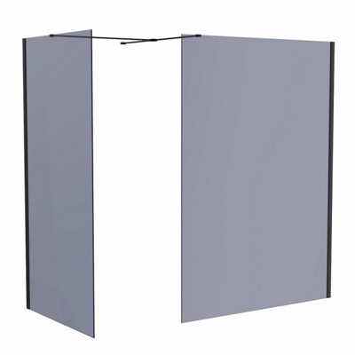 SunDaze Matte Black 8mm Walk In Shower Enclosure Wet Room Grey Glass Screen Pack 1400mm and 800mm Panels