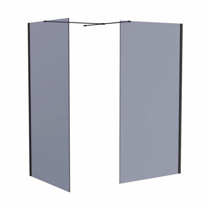 SunDaze Matte Black 8mm Walk In Shower Enclosure Wet Room Grey Glass Screen Pack 900mm and 800mm Panels