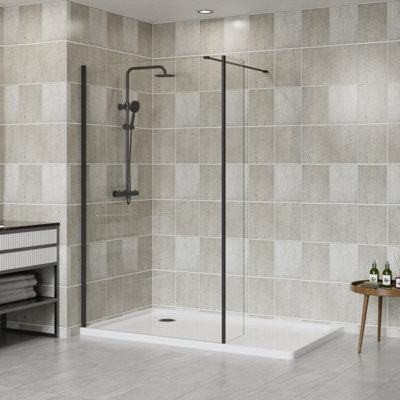 SunDaze Matte Black Walk In Shower Enclosure Wet Room 1000mm Glass Screen with 215mm Return Panel Price Comparisons | Compare The Build