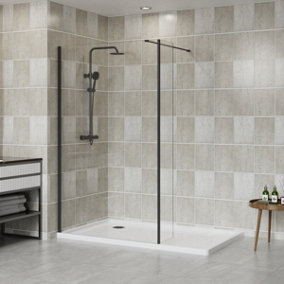 SunDaze Matte Black Walk In Shower Enclosure Wet Room 1100mm Glass Screen with 300mm Return Panel