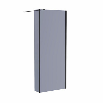 SunDaze Matte Black Walk In Shower Enclosure Wet Room 700mm Grey Glass Screen with 215mm Return Panel