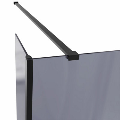 SunDaze Matte Black Walk In Shower Enclosure Wet Room 700mm Grey Glass Screen with 215mm Return Panel - 3