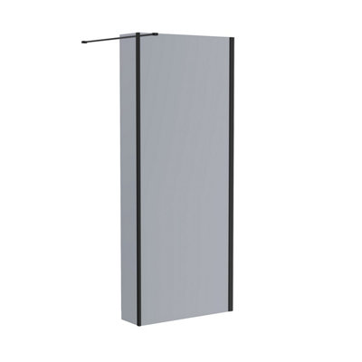 SunDaze Matte Black Walk In Shower Enclosure Wet Room 700mm Grey Glass Screen with 300mm Return Panel