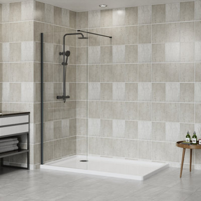 SunDaze Matte Black Walk In Shower Enclosure Wet Room Glass Screen Panel 8mm - 900x1950mm