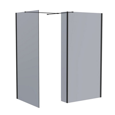 SunDaze Matte Black Walk In Shower Enclosure Wet Room Grey Glass Screen 1100mm & 700mm with 300mm Return Panel