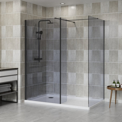 SunDaze Matte Black Walk In Shower Enclosure Wet Room Grey Glass Screen 1200mm & 700mm with 300mm Return Panel Price Comparisons | Compare The Build