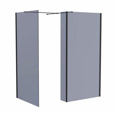 SunDaze Matte Black Walk In Shower Enclosure Wet Room Grey Glass Screen 1200mm & 760mm with 300mm Return Panel