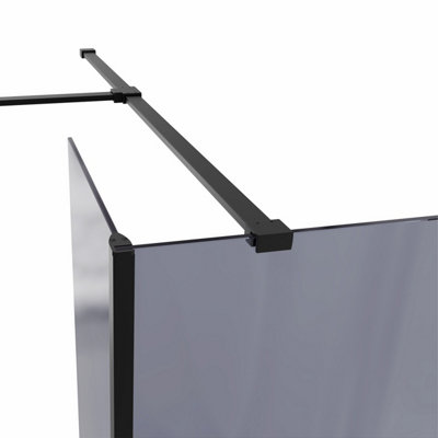 SunDaze Matte Black Walk In Shower Enclosure Wet Room Grey Glass Screen 1400mm & 700mm with 300mm Return Panel - 3