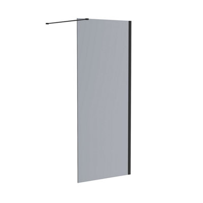SunDaze Matte Black Walk In Shower Enclosure Wet Room Grey Glass Screen Panel 8mm - 760x1950mm