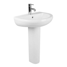 SunDaze Modern Bathroom Cloakroom Full Pedestal  Basin Compact Single Tap Hole Sink