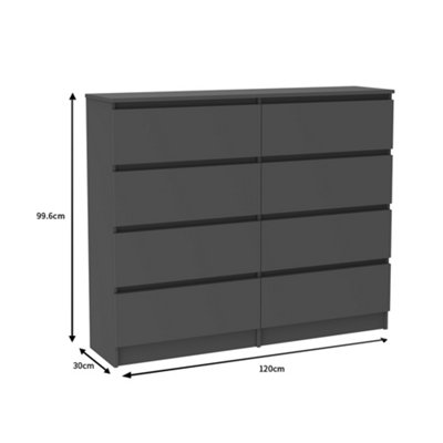 SunDaze Modern Chest of 8 Drawers Bedroom Furniture Storage Bedside Table Cabinet Dark Grey 120x30x99.6cm