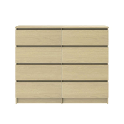 SunDaze Modern Chest of 8 Drawers Bedroom Furniture Storage Bedside Table Cabinet Oak 120x30x99.6cm