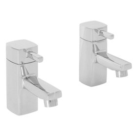 SunDaze Modern Square Bathroom Chrome Twin Hot and Cold Sink Basin Taps Brass Pair