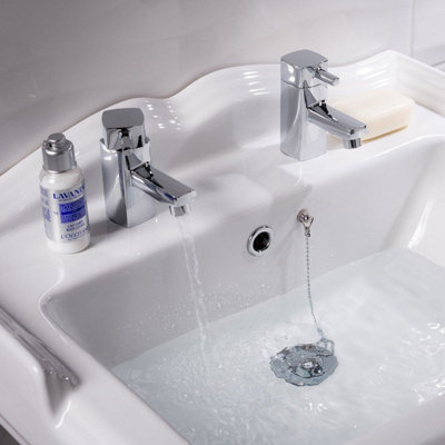 SunDaze Modern Square Bathroom Chrome Twin Hot and Cold Sink Basin Taps Brass Pair - 3