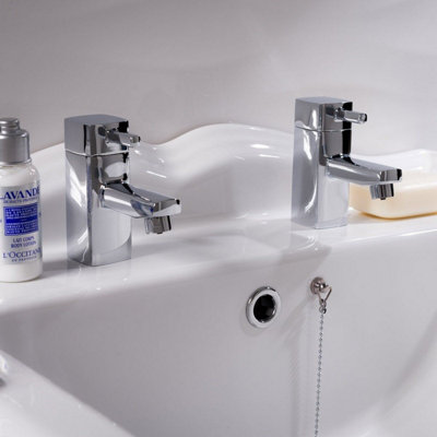 SunDaze Modern Square Bathroom Chrome Twin Hot and Cold Sink Basin Taps Brass Pair - 5