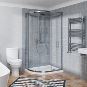 SunDaze Offset Quadrant Shower Enclosure Corner Entry Sliding Door Easy Clean Glass - 1000mmx800mm Chrome