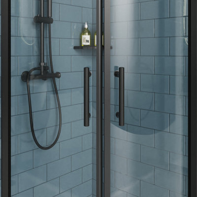 SunDaze Offset Quadrant Shower Enclosure Corner Entry Sliding Door Easy Clean Glass - 1000mmx800mm Matte Black