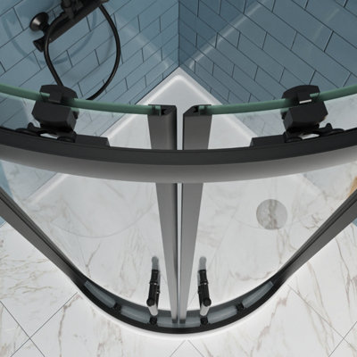 SunDaze Offset Quadrant Shower Enclosure Corner Entry Sliding Door Easy Clean Glass - 1000mmx800mm Matte Black