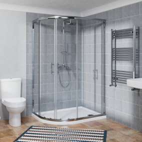 SunDaze Offset Quadrant Shower Enclosure Corner Entry Sliding Door Easy Clean Glass - 1200mmx800mm Chrome