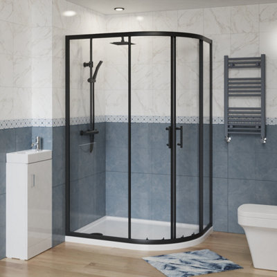 SunDaze Offset Quadrant Shower Enclosure Corner Entry Sliding Door Easy Clean Glass - 1200mmx900mm Matte Black Price Comparisons | Compare The Build
